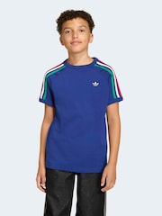 adidas Originals Blue 3 Stripes T-Shirt - Image 1 of 6