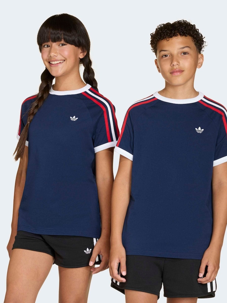 adidas Originals Navy 3 Stripes T-Shirt - Image 1 of 6