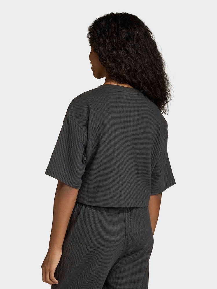 adidas Originals Black Cropped Waffle T-Shirt - Image 2 of 6 adidas Originals Black Cropped Waffle T-Shirt - Image 2 of 6