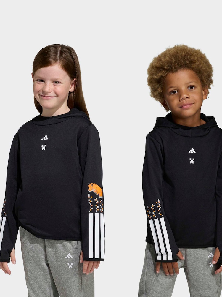 adidas Black Minecraft 3 Stripes Little Kids Thermal Hoodie - Image 1 of 6