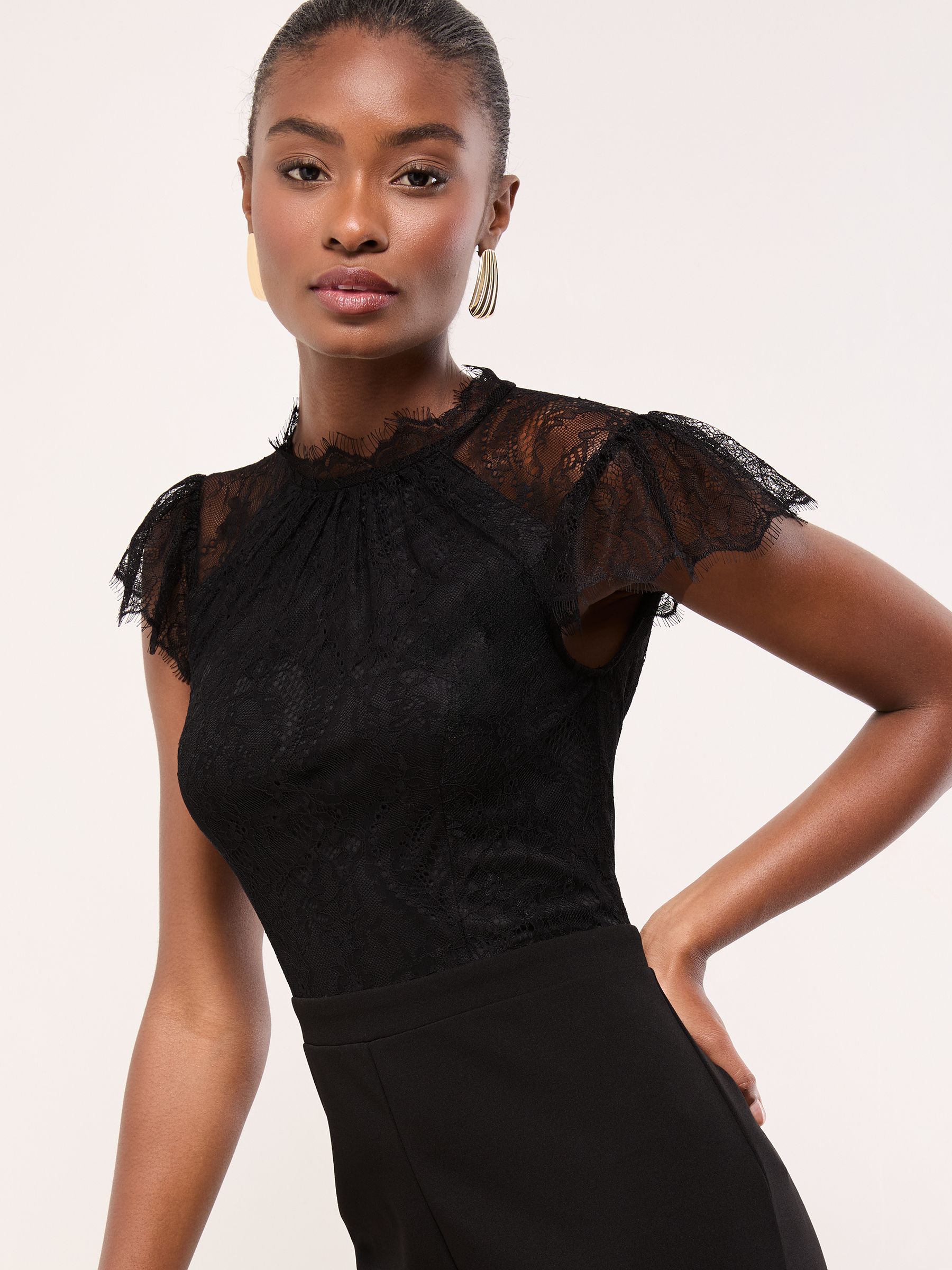Buy Lipsy Black Lace High Neck Short Sleeve Jumpsuit from Next USA