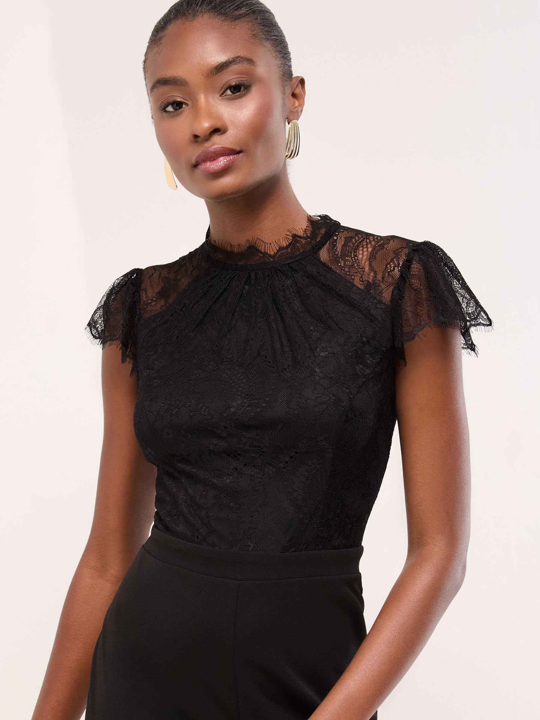 Buy Lipsy Black Lace High Neck Short Sleeve Jumpsuit from Next USA