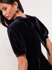 Lipsy Navy Blue Petite Polka Dot Keyhole Velvet Jumpsuit - Image 4 of 5
