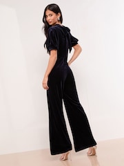 Lipsy Navy Blue Petite Polka Dot Keyhole Velvet Jumpsuit - Image 5 of 5