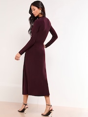 Lipsy Burgundy Red Long Sleeve Jersey Knot side Midi Dress - Image 4 of 4