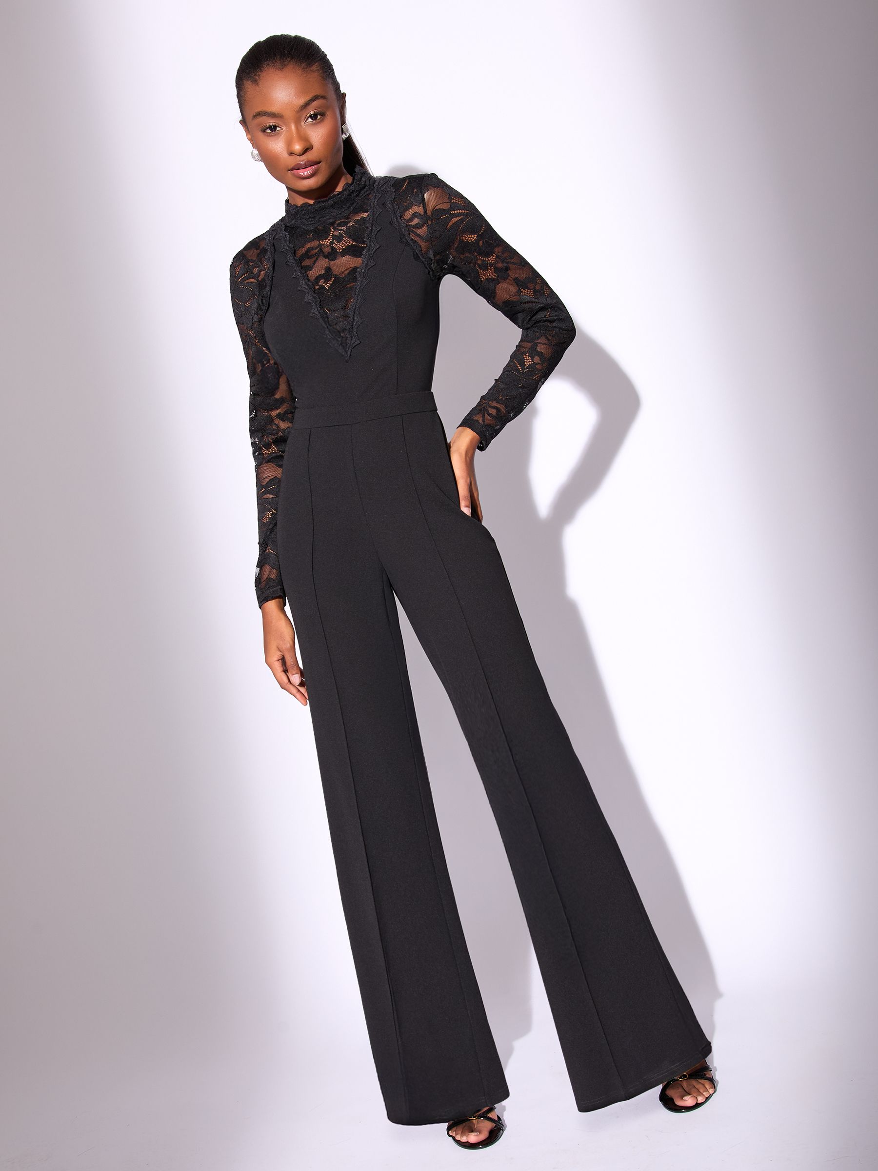 Buy Lipsy Black Long Sleeve Lace High Neck Jumpsuit from Next USA