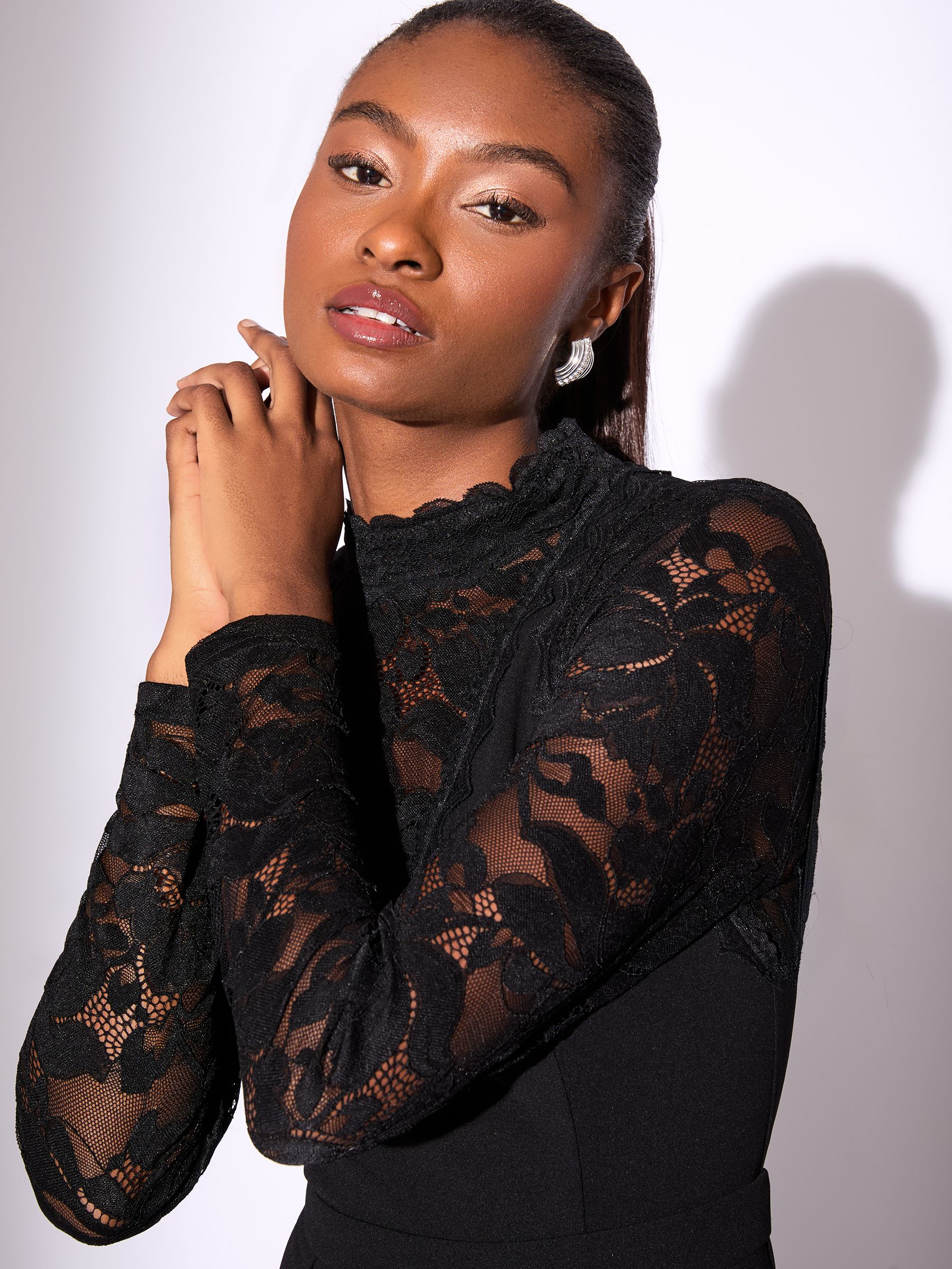 Buy Lipsy Black Long Sleeve Lace High Neck Jumpsuit from Next USA