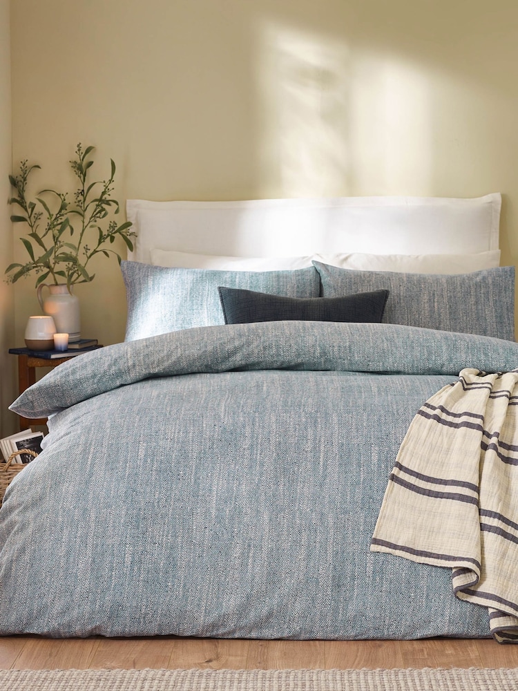 Yard Blue Harris Brushed Cotton Duvet Cover Set - Image 1 of 2