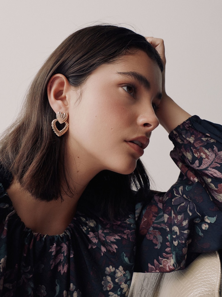 Gold Tone Heart Statement Earrings - Image 1 of 6 Gold Tone Heart Statement Earrings - Image 1 of 6