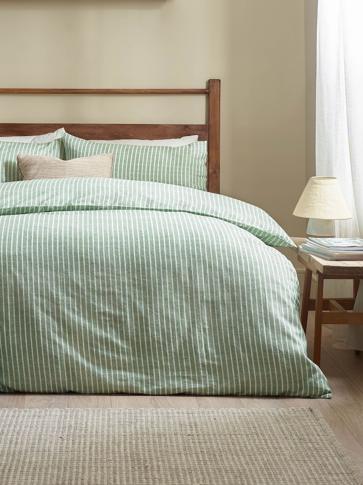 Yard Forest Green Holme Stripe Brushed Cotton Duvet Cover Set - Image 3 of 3