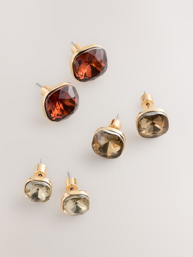 Gunmetal Jewel Stud Earrings 3 Pack - Image 1 of 4 Gunmetal Jewel Stud Earrings 3 Pack - Image 1 of 4