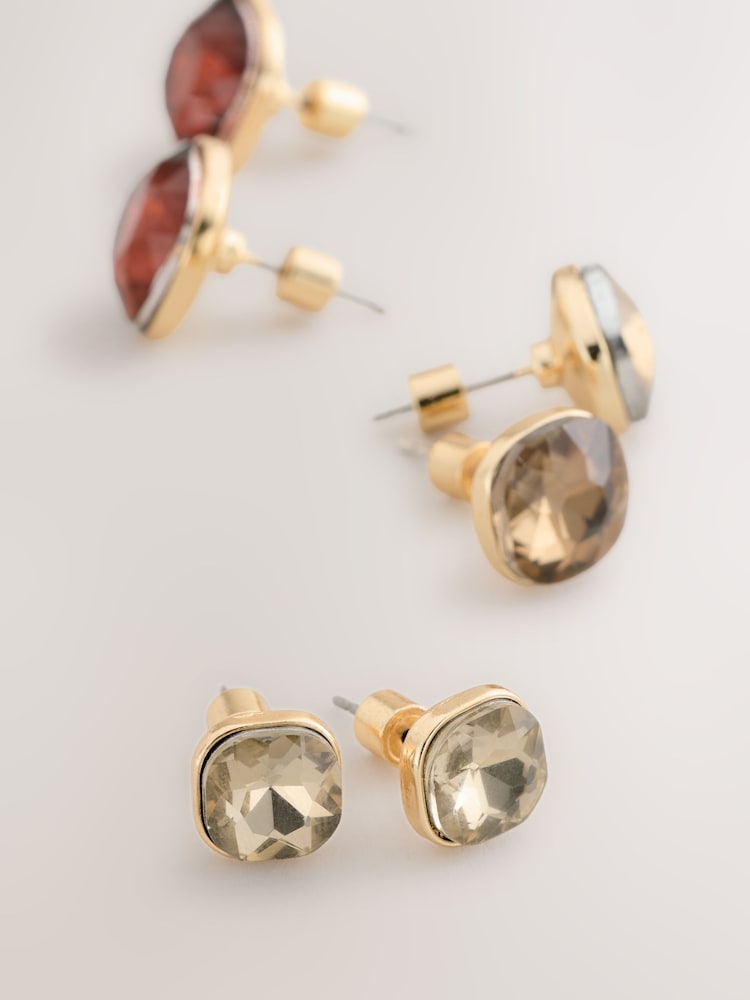 Gunmetal Jewel Stud Earrings 3 Pack - Image 2 of 4 Gunmetal Jewel Stud Earrings 3 Pack - Image 2 of 4