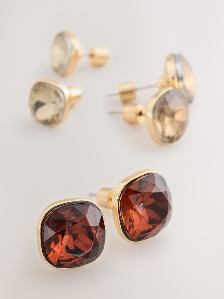 Gunmetal Jewel Stud Earrings 3 Pack - Image 4 of 4 Gunmetal Jewel Stud Earrings 3 Pack - Image 4 of 4