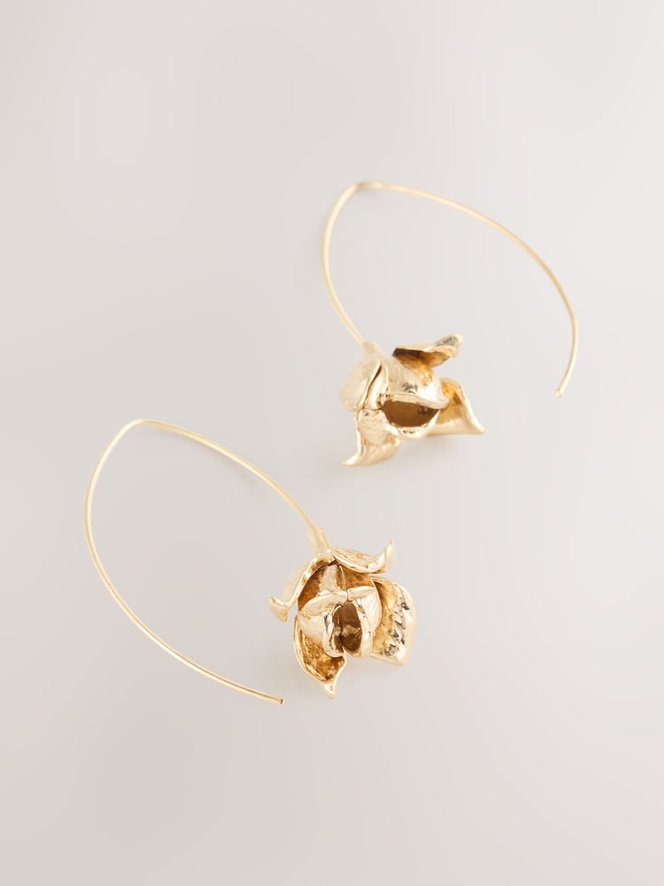 Gold Tone Flower Pull Through Earrings - Image 1 of 3 Gold Tone Flower Pull Through Earrings - Image 1 of 3