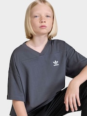 Gri - adidas originals Oversized Cutline V-Neck T-Shirt - Imaginea 4 din 6