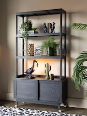 Rockett St George Black Mango Wood Leopard Print Shelving Unit - Image 1 of 5