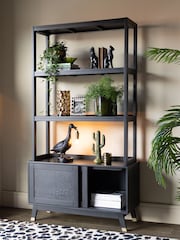 Rockett St George Black Mango Wood Leopard Print Shelving Unit - Image 2 of 5