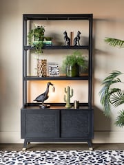 Rockett St George Black Mango Wood Leopard Print Shelving Unit - Image 3 of 5