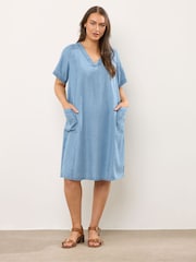 Evans Blue Lyocell Seam Detail Short Dress - Image 1 of 5