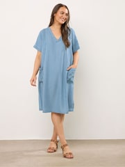 Evans Blue Lyocell Seam Detail Short Dress - Image 2 of 5
