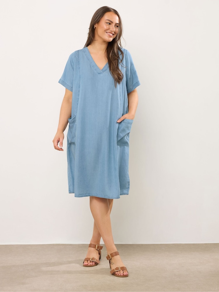 Evans Blue Lyocell Seam Detail Short Dress - Image 2 of 5