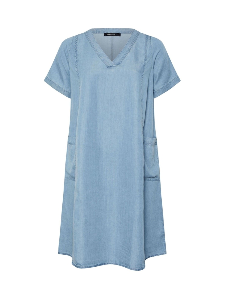 Evans Blue Lyocell Seam Detail Short Dress - Image 5 of 5