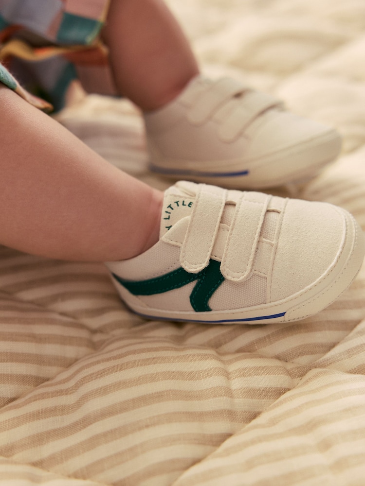 White/Green Touch Fastening Baby Trainers (0-2mths) - Image 1 of 7