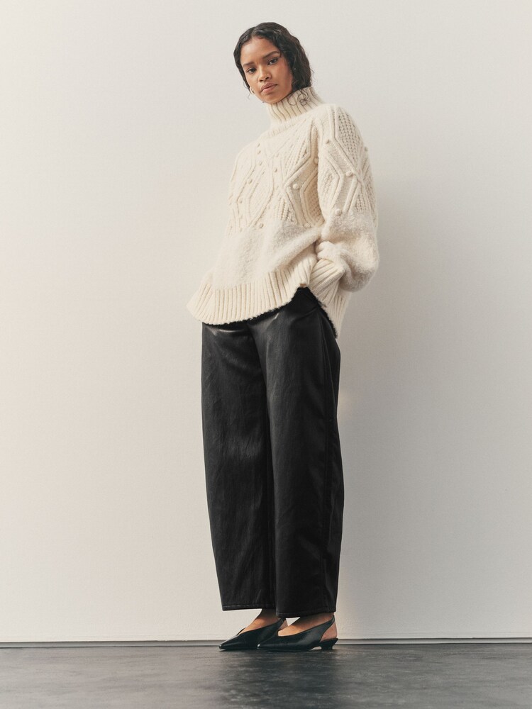 Nothing Ordinary Black Faux Leather Barrel Leg Trousers - Image 1 of 11 Nothing Ordinary Black Faux Leather Barrel Leg Trousers - Image 1 of 11