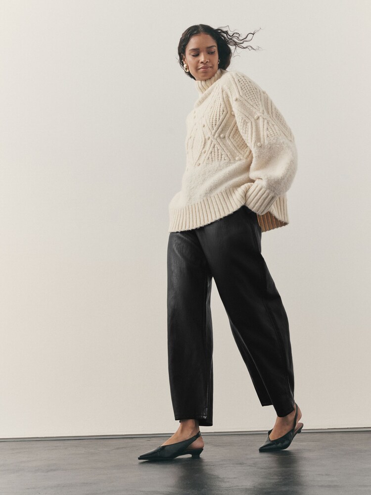 Nothing Ordinary Black Faux Leather Barrel Leg Trousers - Image 2 of 11