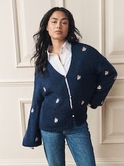 Laura Ashley Navy Embroidered Floral Cardigan - Image 1 of 9