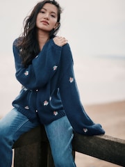 Laura Ashley Navy Embroidered Floral Cardigan - Image 2 of 9