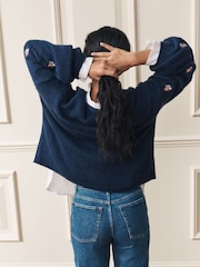 Laura Ashley Navy Embroidered Floral Cardigan - Image 4 of 9