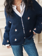 Laura Ashley Navy Embroidered Floral Cardigan - Image 5 of 9