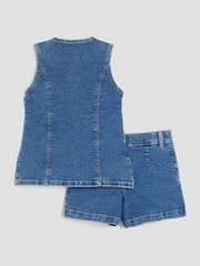River Island Blue Girls Smart Waistcoat Top and short set - Image 2 of 4