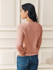 Laura Ashley Rose Pink Pointelle Scallop Edge Crew Neck Knit Jumper - Image 2 of 5