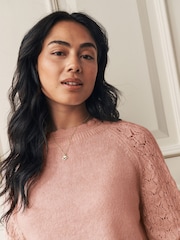 Laura Ashley Rose Pink Pointelle Scallop Edge Crew Neck Knit Jumper - Image 5 of 5