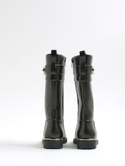 River Island Black Girls Heart Snaffle Knee High Boots - Image 3 of 5