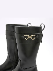 River Island Black Girls Heart Snaffle Knee High Boots - Image 4 of 5