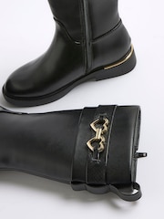 River Island Black Girls Heart Snaffle Knee High Boots - Image 5 of 5