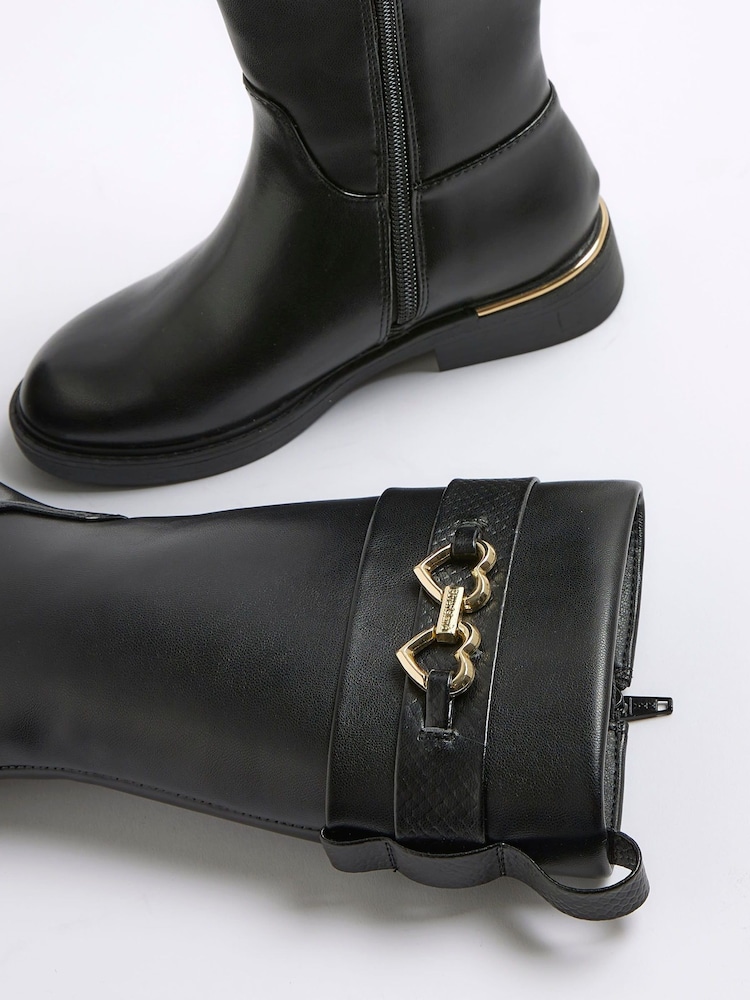 River Island Black Girls Heart Snaffle Knee High Boots - Image 5 of 5 River Island Black Girls Heart Snaffle Knee High Boots - Image 5 of 5