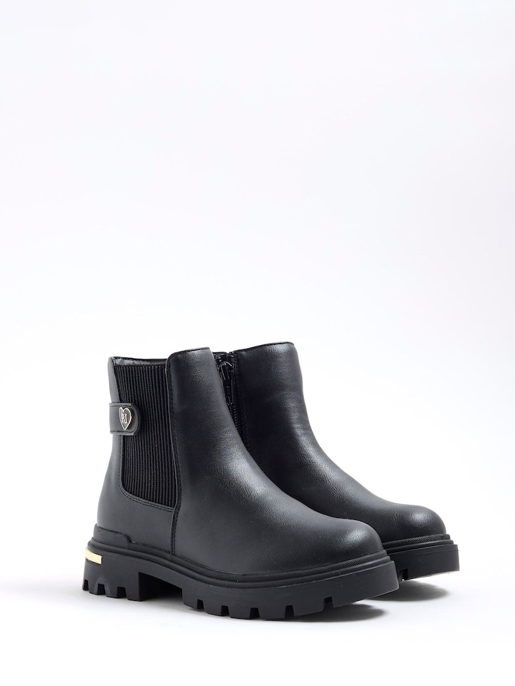 River Island Black Girls Heart Strap Chelsea Boots - Image 2 of 5