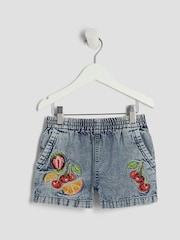 River Island Blue Girls Blue Fruit Denim Shorts - Image 1 of 4