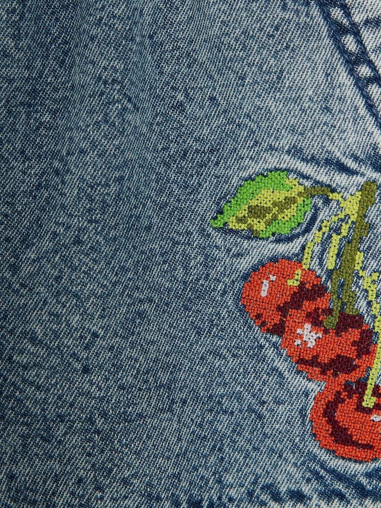 River Island Blue Girls Blue Fruit Denim Shorts - Image 4 of 4