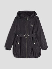 River Island Black Girls Monogram Bubble Hem Coat - Image 1 of 4