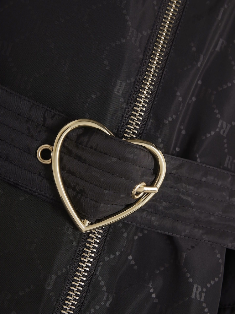 River Island Black Girls Monogram Bubble Hem Coat - Image 4 of 4 River Island Black Girls Monogram Bubble Hem Coat - Image 4 of 4