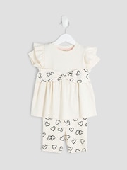 River Island Cream Girls Heart Bow Rib Top Set - Image 1 of 5