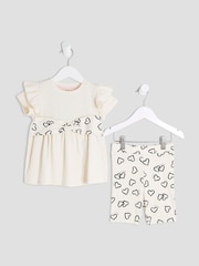 River Island Cream Girls Heart Bow Rib Top Set - Image 2 of 5