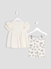 River Island Cream Girls Heart Bow Rib Top Set - Image 3 of 5