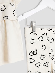 River Island Cream Girls Heart Bow Rib Top Set - Image 4 of 5