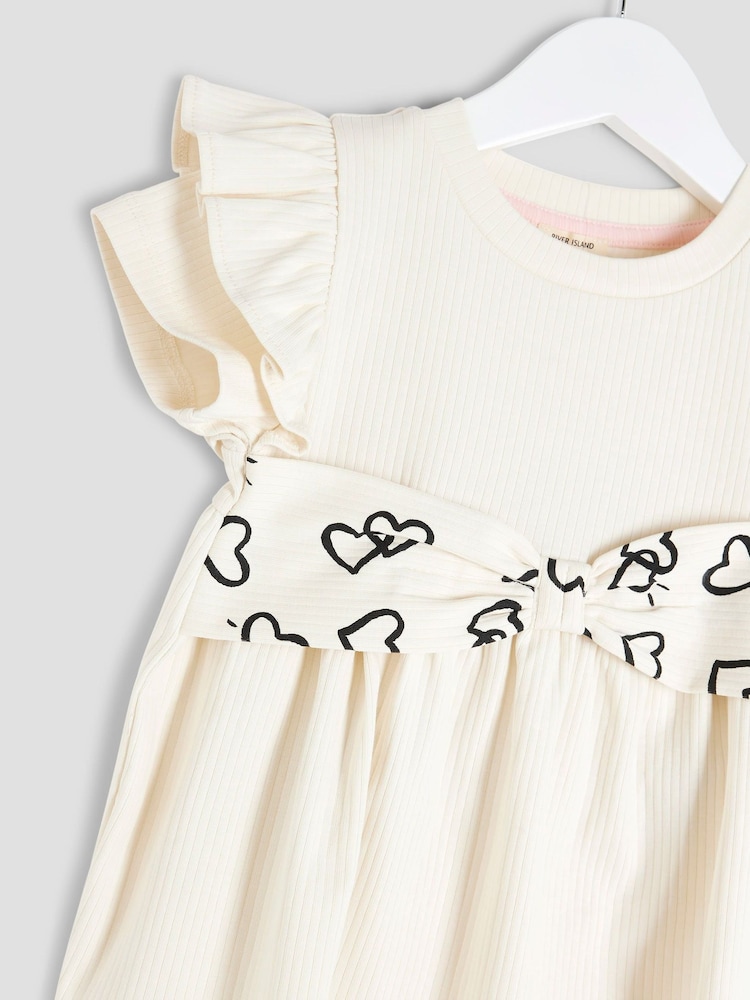 River Island Cream Girls Heart Bow Rib Top Set - Image 5 of 5 River Island Cream Girls Heart Bow Rib Top Set - Image 5 of 5